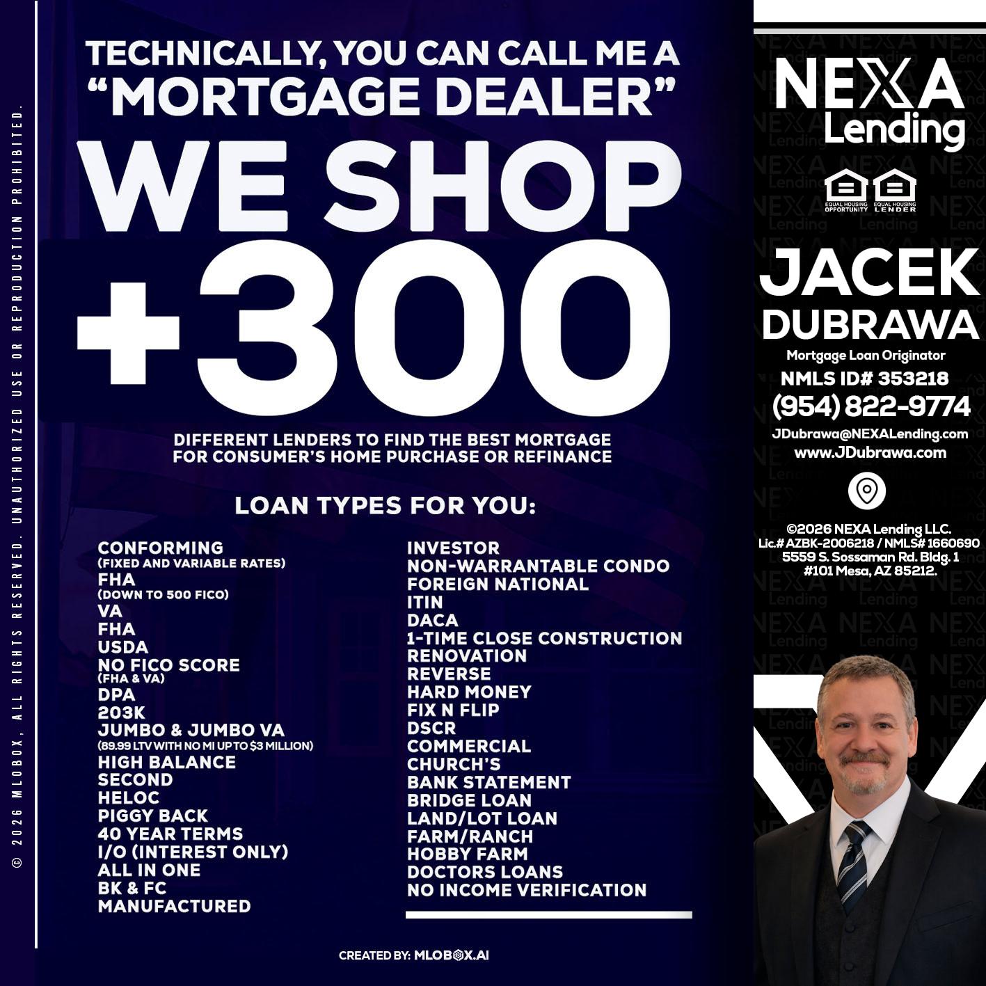 300+ LENDERS - Jacek Dubrawa -Senior Loan Officer