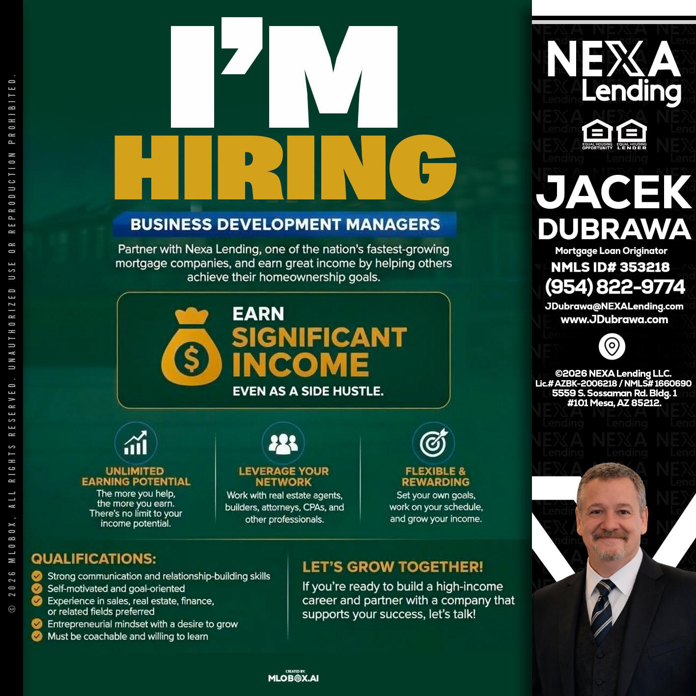 IM HIRING - Jacek Dubrawa -Senior Loan Officer