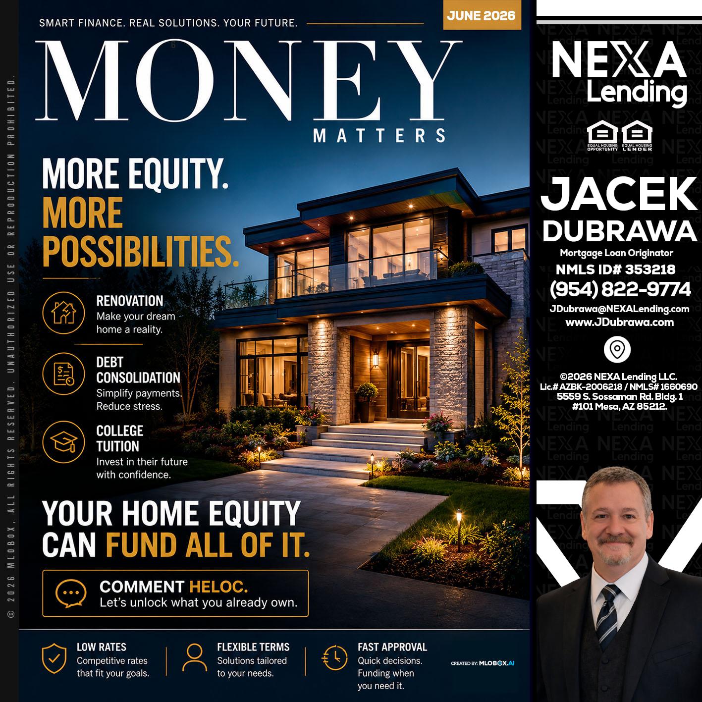 MONEY MATTERS - Jacek Dubrawa -Senior Loan Officer