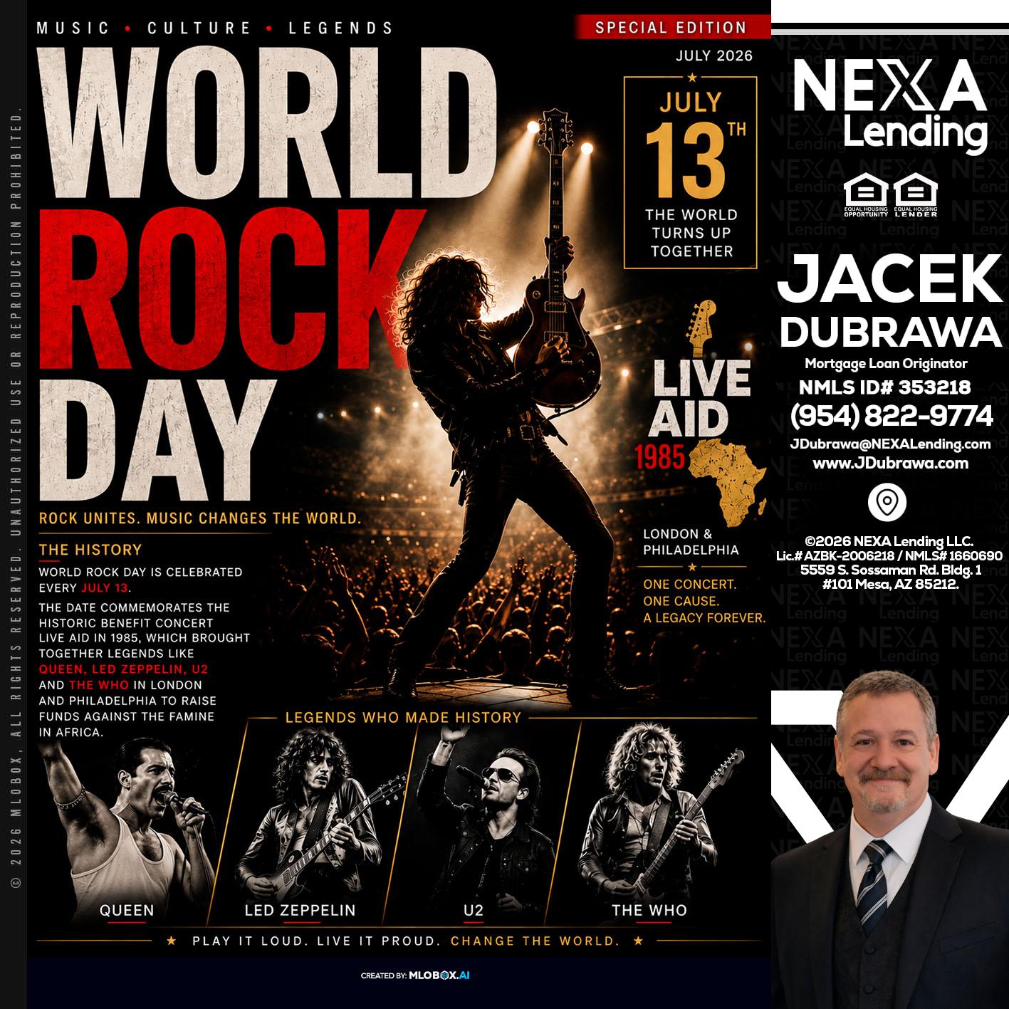 WORLD ROCK MUSIC DAY - Jacek Dubrawa -Senior Loan Officer